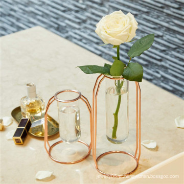 Vasos de tubo de vidro de metal de ouro rosa de ouro rosa